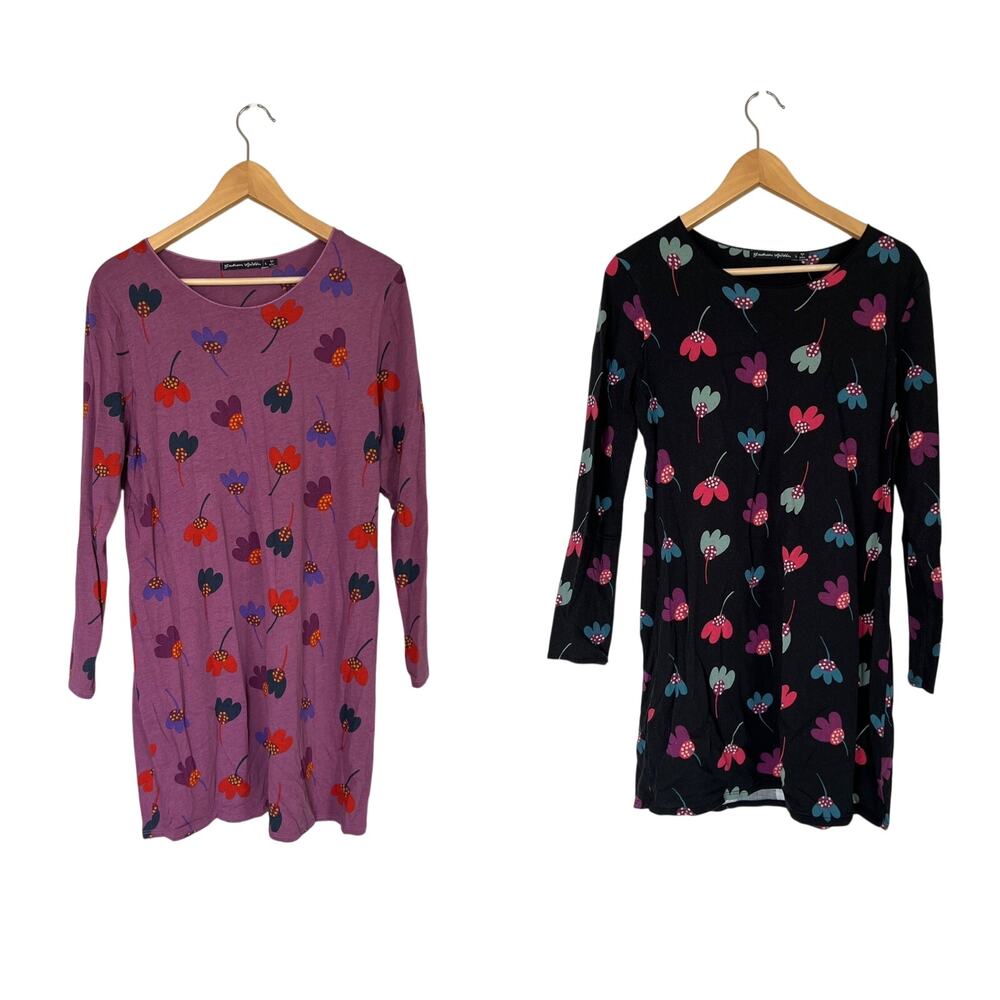 Gudrun Sjoden Floral Tunic Top Lot of 2 Size L Long Sleeves Cotton Modal Jersey
